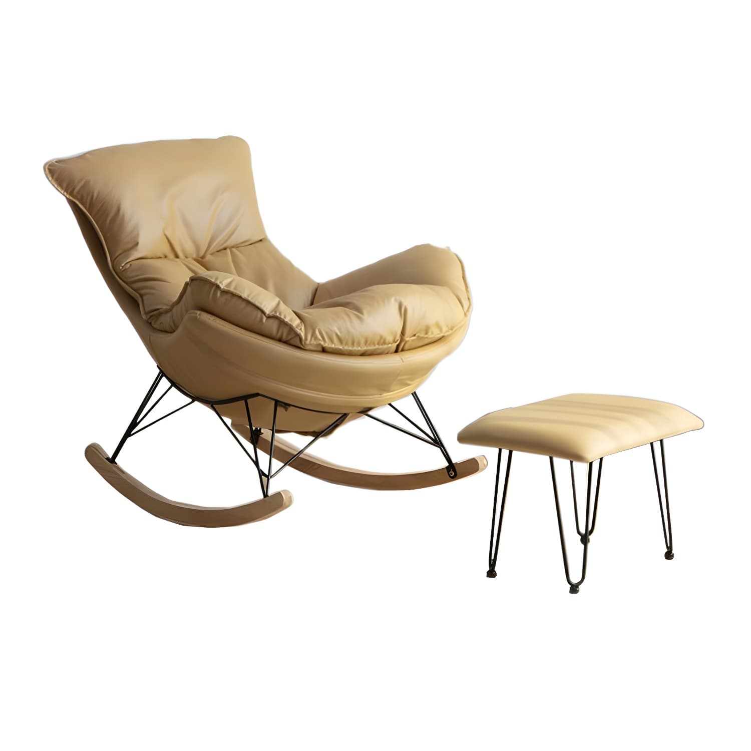 Modern Rocking Chair with Ottomans - Metal Frame, Removable Cushions, and Armless Design thumbnail 13