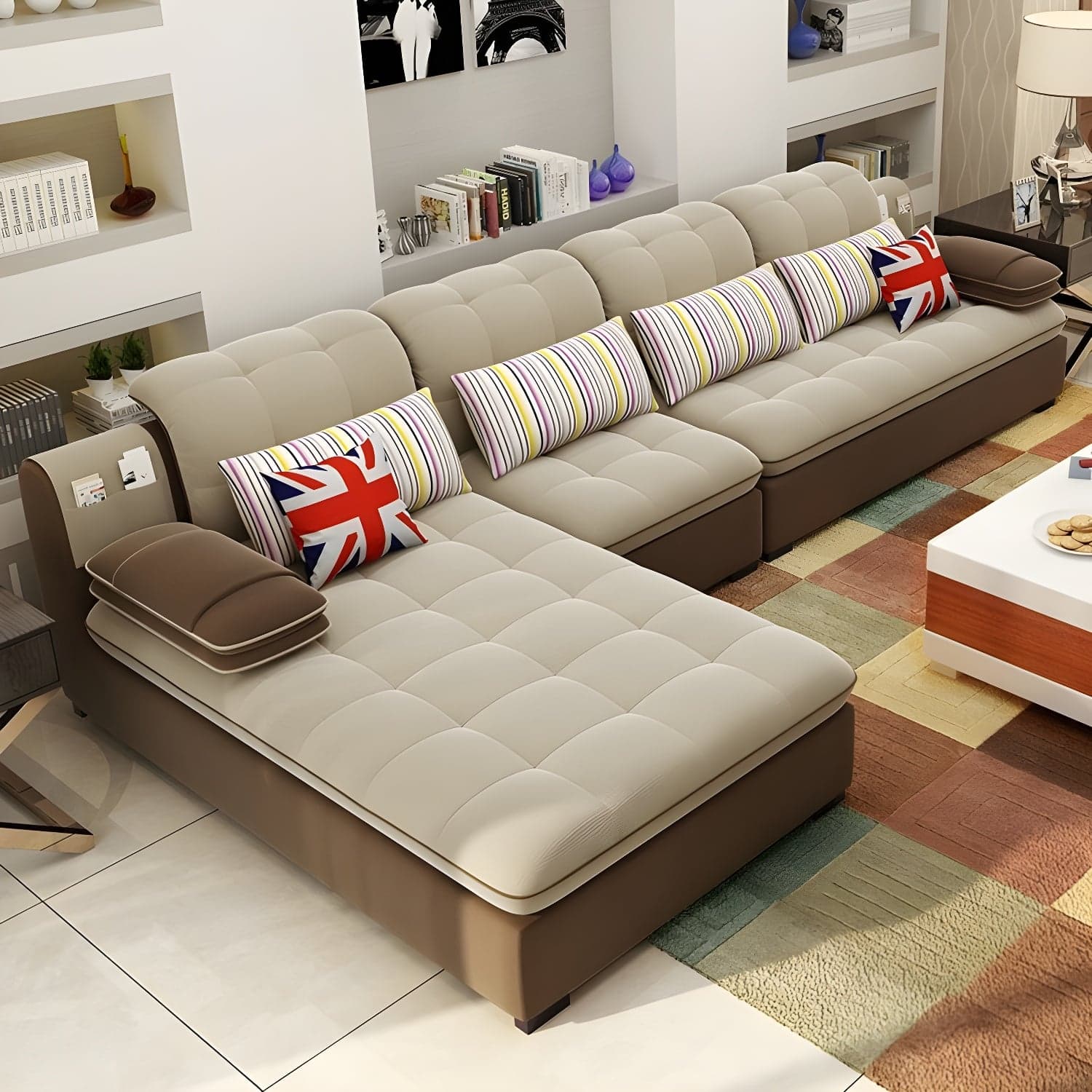 Modern Wood Frame L-Shaped Stationary Sofa Chaise with Adjustable Headrest and Storage Included thumbnail 7
