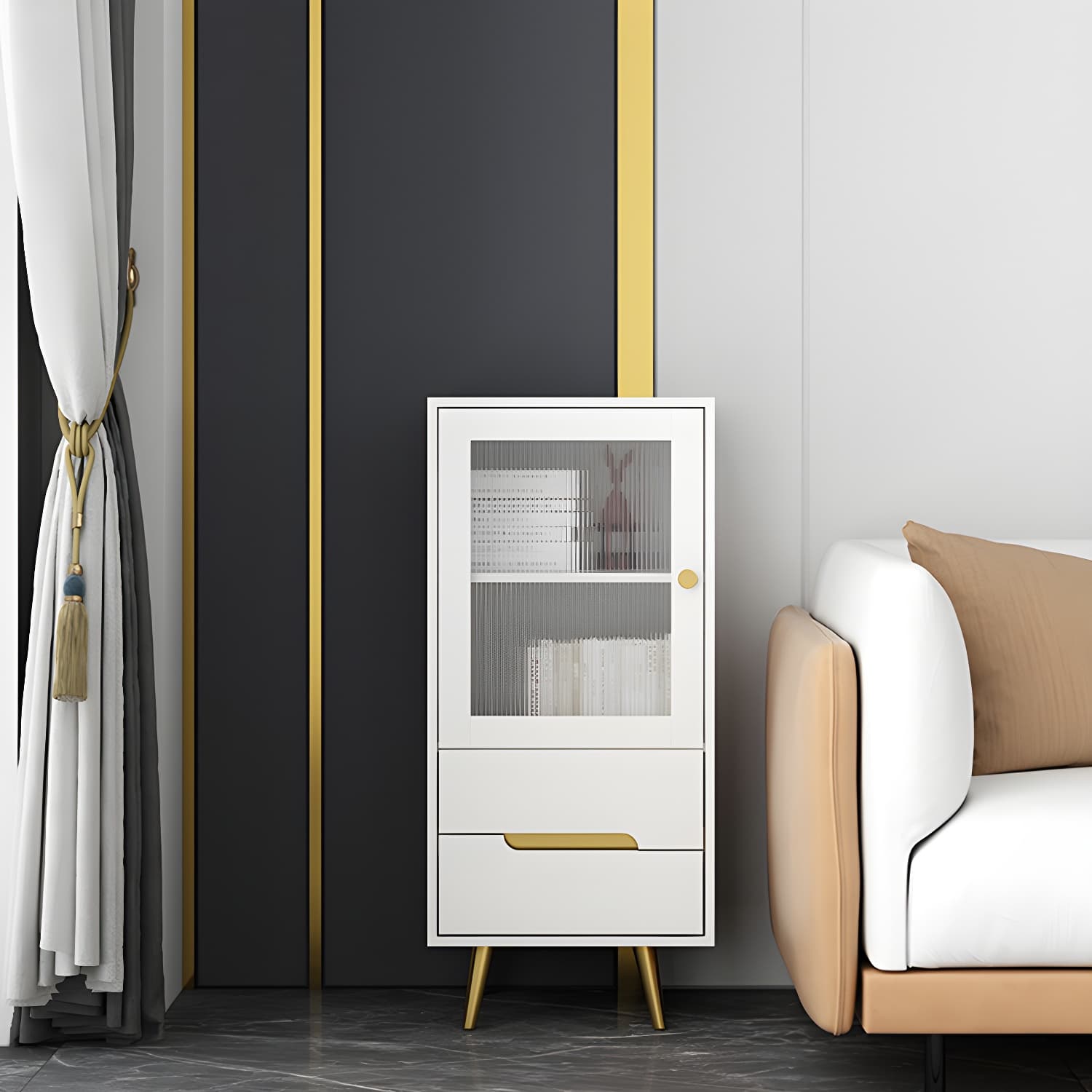 Modern Wooden Accent Cabinet with 2 Drawers and Glass Door Cabinet thumbnail 5