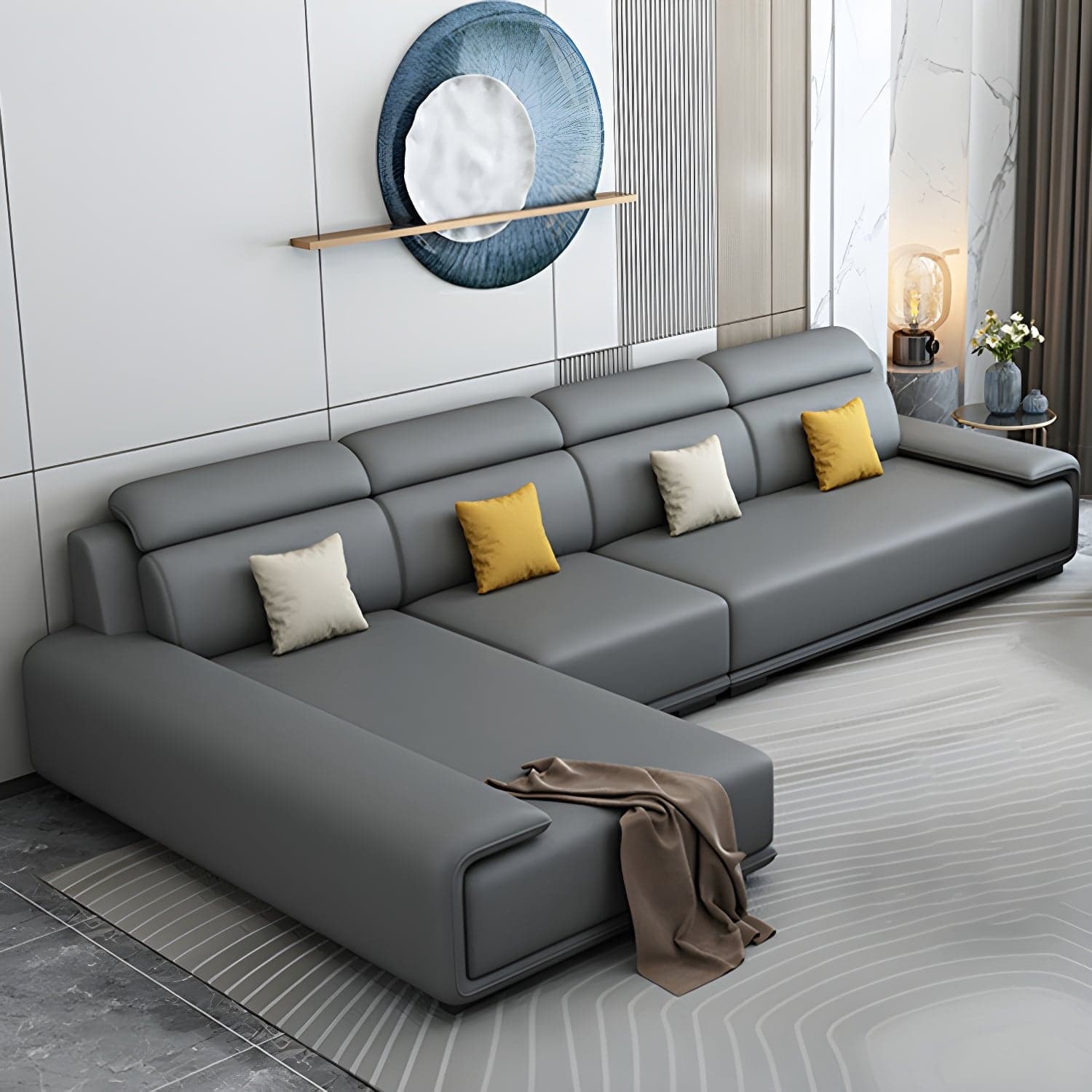 Modern L-Shape Sofa Chaise Sectional Set in Tech Cloth Features Storage and Seat for 4 thumbnail 5