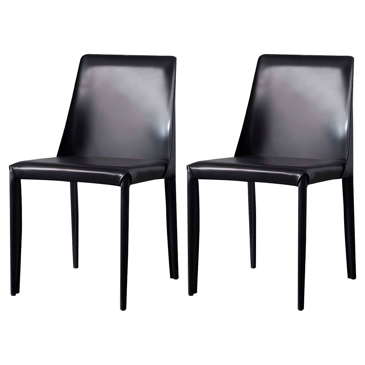 Solid Back Armless Dining Chairs Indoor Leather Side Chairs with Metal Legs thumbnail 1