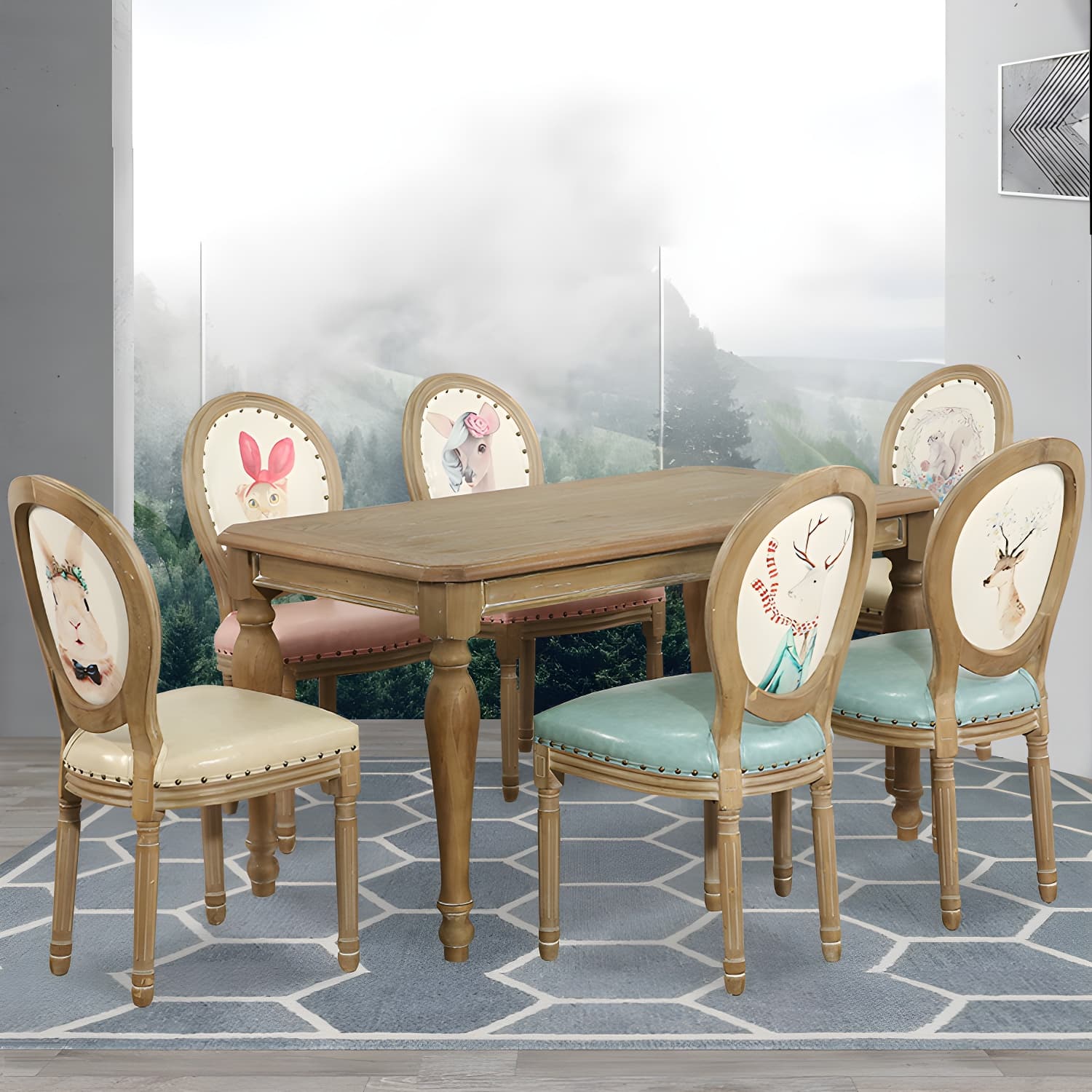 French Country Upholstered Armless Chair Home Solid Wood Dining Chair thumbnail 27