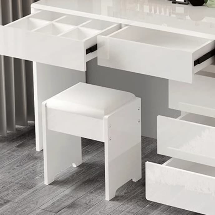 Modern 48'' White Wood Makeup Vanity & Stools with Drawers Self Close or Reserve Installation thumbnail 7