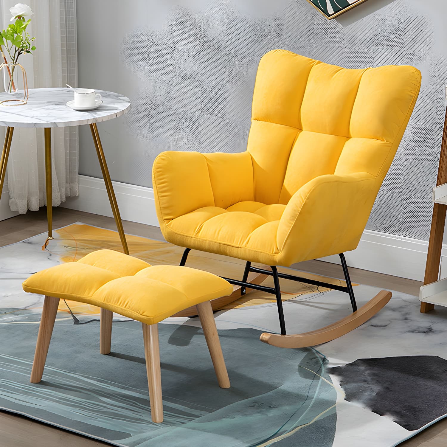 Modern Rocker Chair Upholstered Dark Legs Glider Button-Tufted thumbnail 26