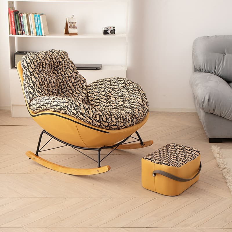 Natural Stationary Wingback Living Room Rocking Chair with Back thumbnail 5