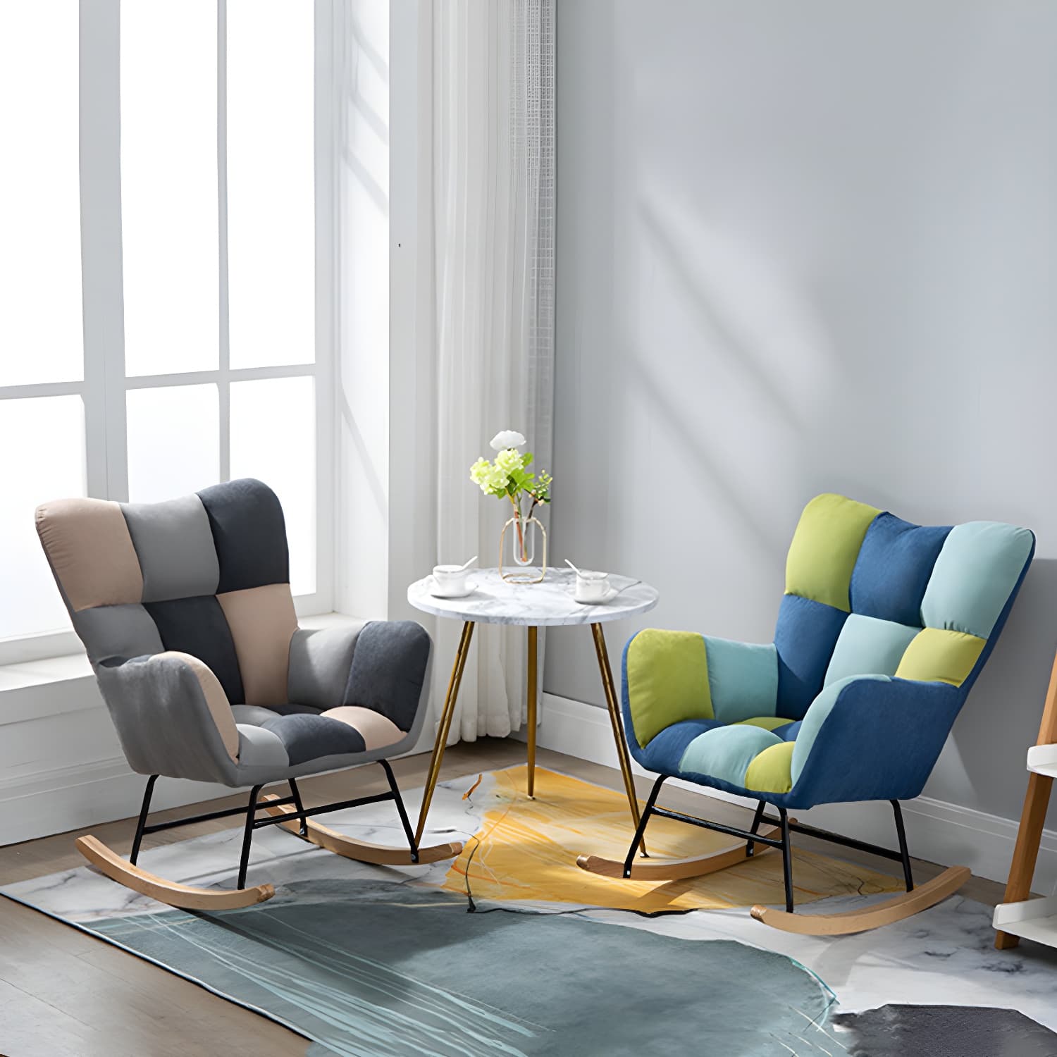 Modern Upholstered Rocking Chair Wingback Rocker Chair for Living Room thumbnail 13