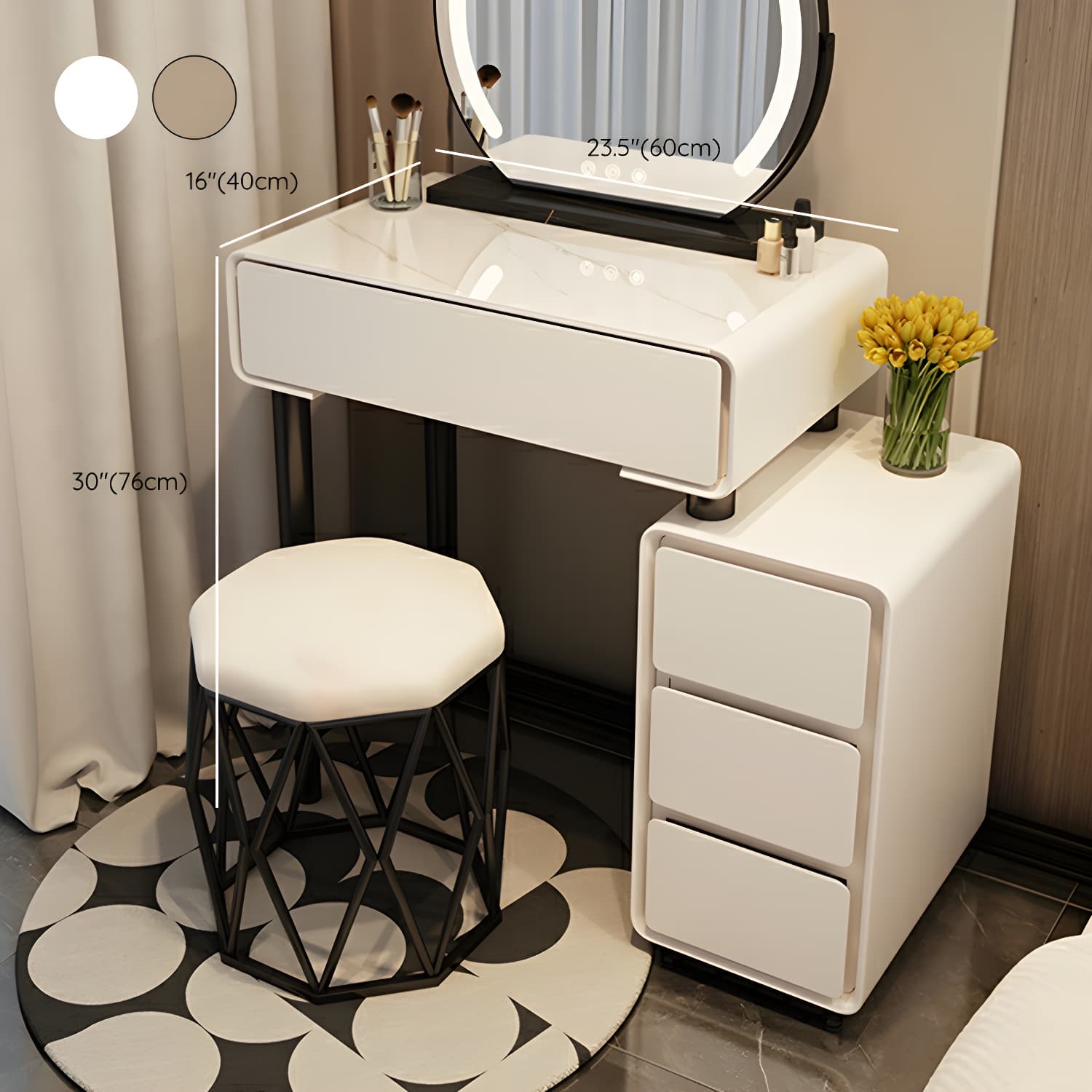 Solid Wood Stylish Makeup Vanity Set with Drawers in Modern Style thumbnail 16