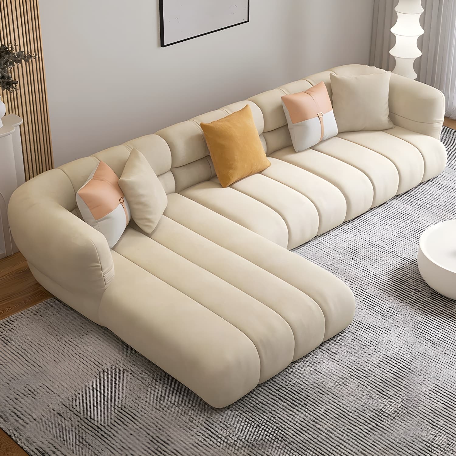 Stylish Beige L-Shape Sectional Sofa Chaise with Storage Included thumbnail 3