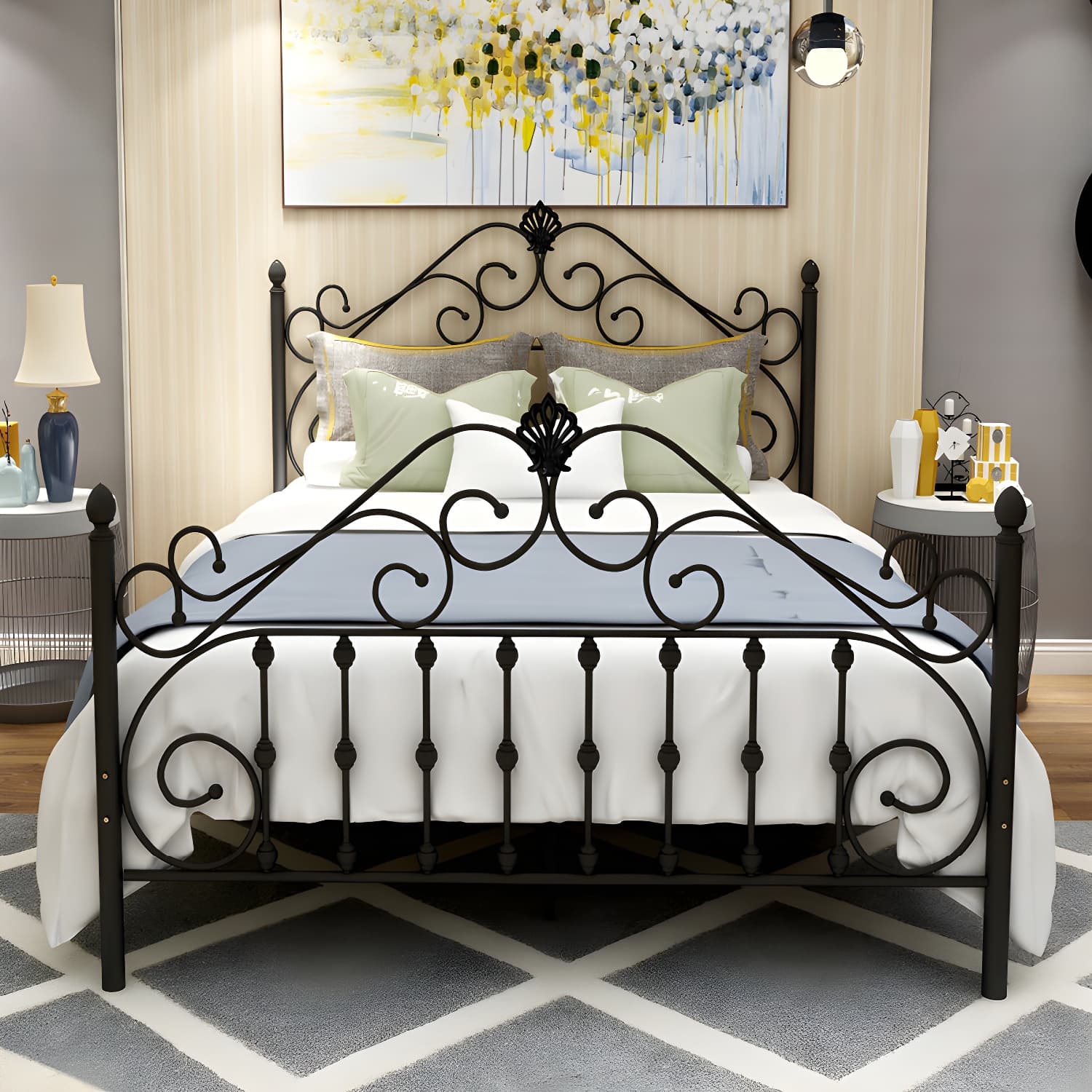 Glam Style Metal Iron Material with Headboard Gold/black/white Bed thumbnail 3