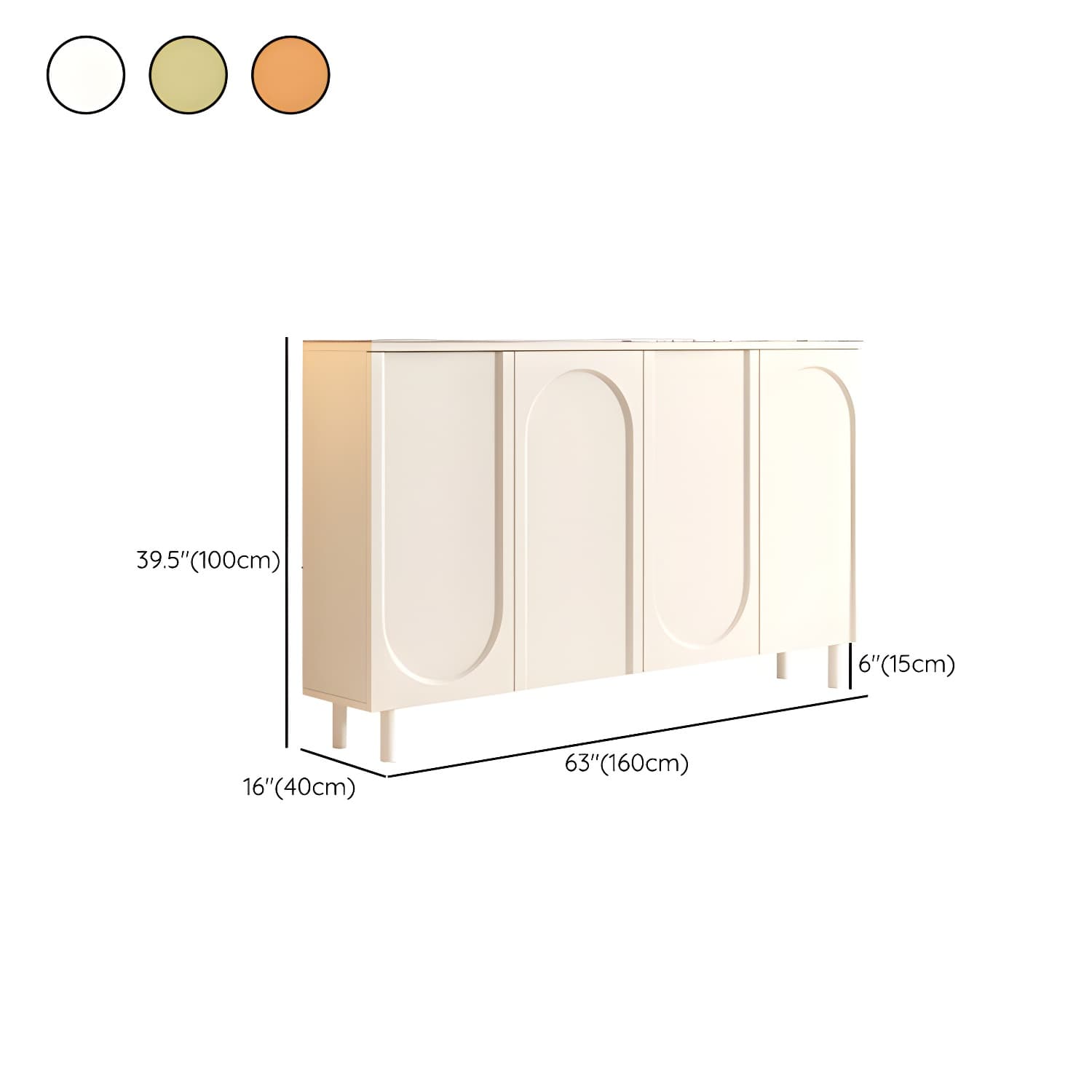 Scandinavian Wood Buffet Sideboard Cabinet with Stone Countertop Shelves Included thumbnail 19