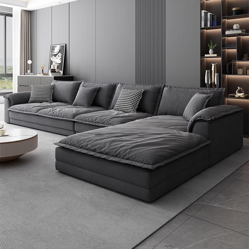 47" Deep Frosted Velvet Wood Gray Non-resistance Sectional Sofa - image 1