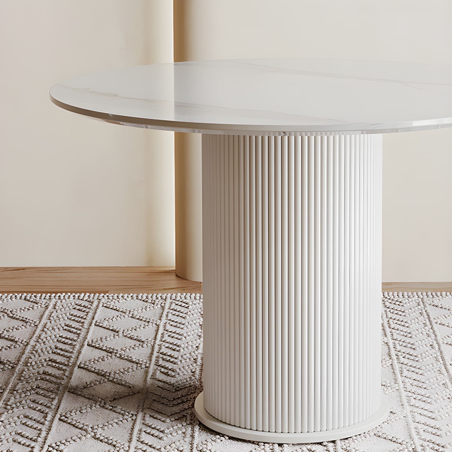 Round White Stone Modern Dining Table with White Steel Pedestal Base Standard Height thumbnail 8