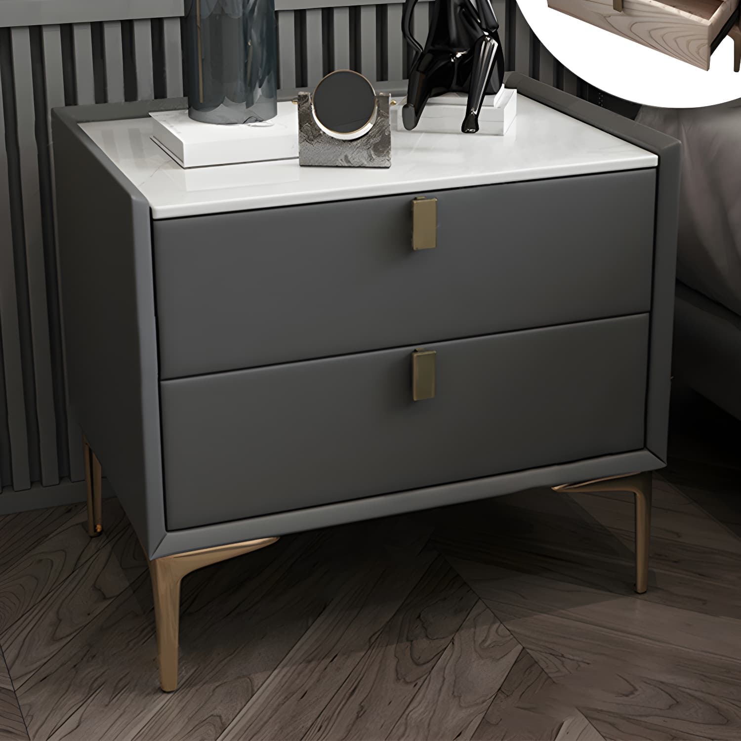 2 Drawer Solid Wood Modern Night Table Drawer Storage Bed Nightstand thumbnail 22