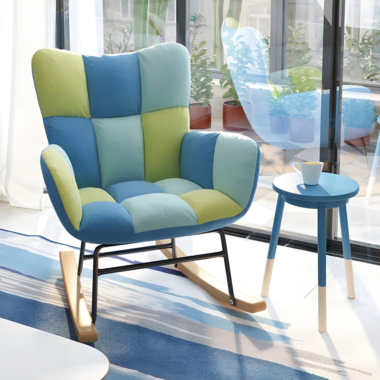 Modern Rocker Chair Upholstered Dark Legs Glider Button-Tufted