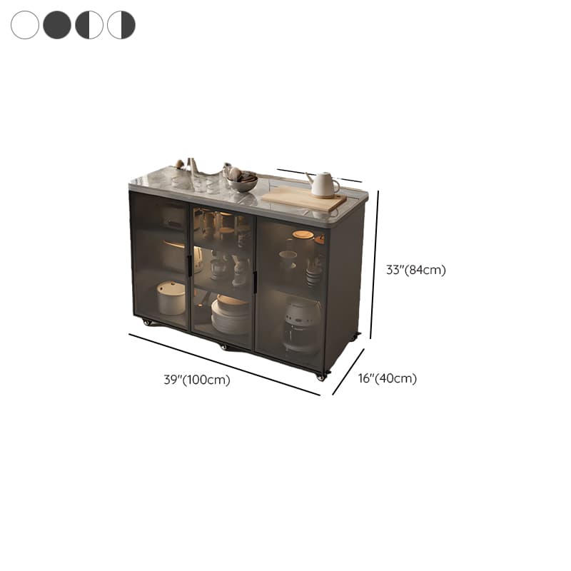 Trendy Sideboard on Caster Wheels with Narrow Stone Countertop, Glazed Door, Adjustable Shelving, and Lighting System thumbnail 12