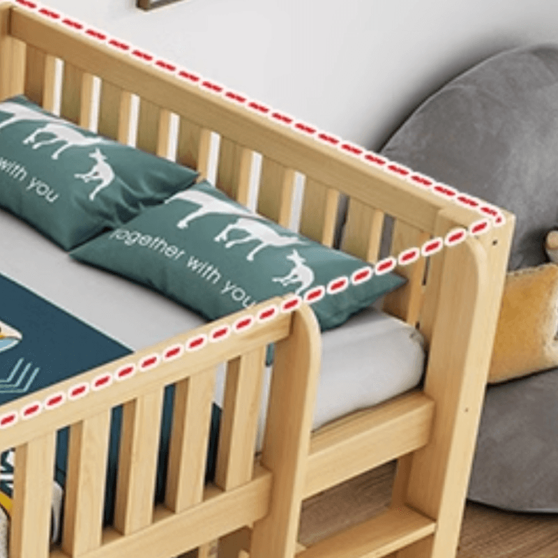 Timber Wood Color Bunk Bed with 2 Storage Boxes, Safety Guardrail & Compartment Bedroom thumbnail 3