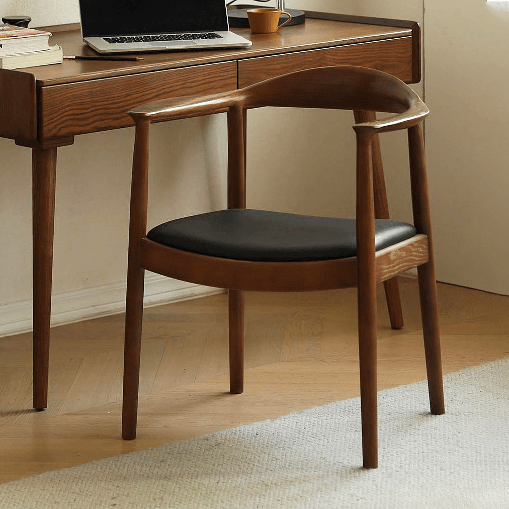 Scandinavian Timber Outlined Leatherette/Linen Firm Arm Chair with Exposed Back and Armrest thumbnail 1