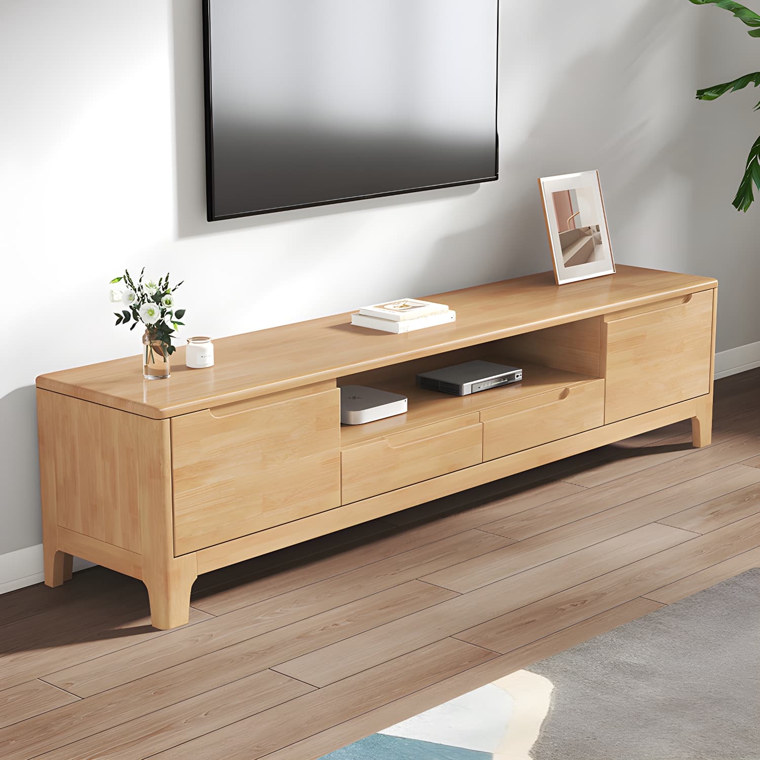 Scandinavian TV Media Stand Solid Wood TV Media Console with Drawers thumbnail 5
