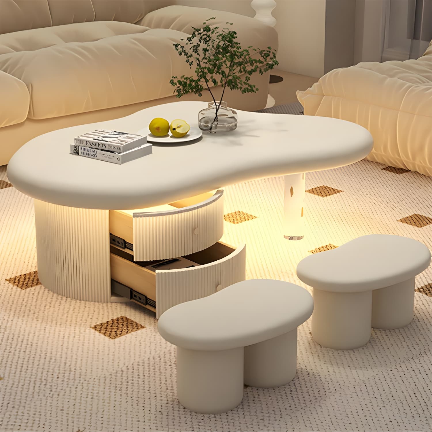 Nordic Irregular Coffee Table in White of 15.7" H with Acrylic Legs thumbnail 14