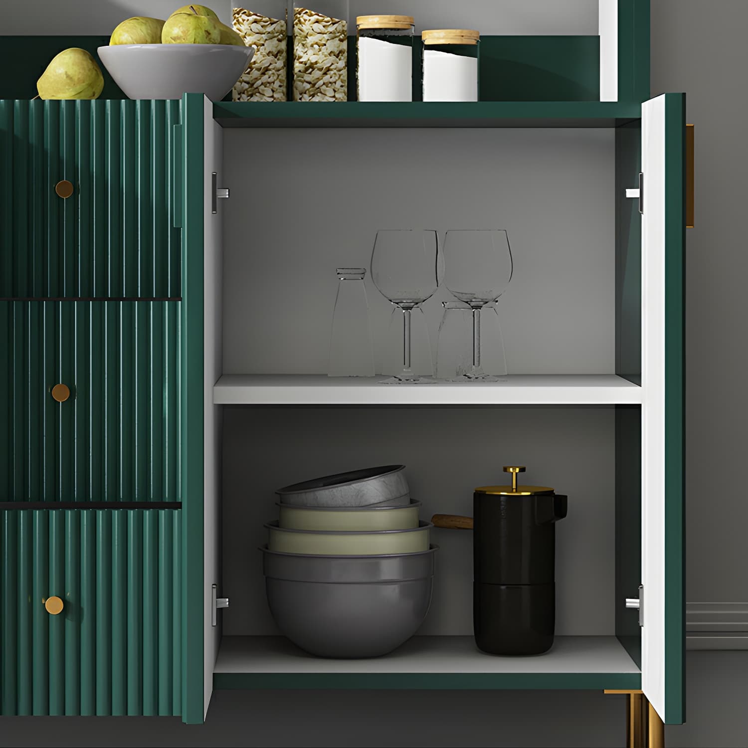 Living Room Glam Faux Wood Sideboard with Shelves and 3 Drawers thumbnail 9