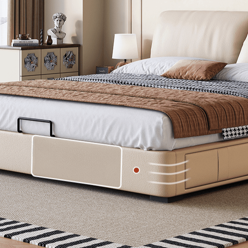 Beige Solid Color Storage Bed with 3 Storage Boxes, Sponge Upholstery, and Illumination Light thumbnail 8