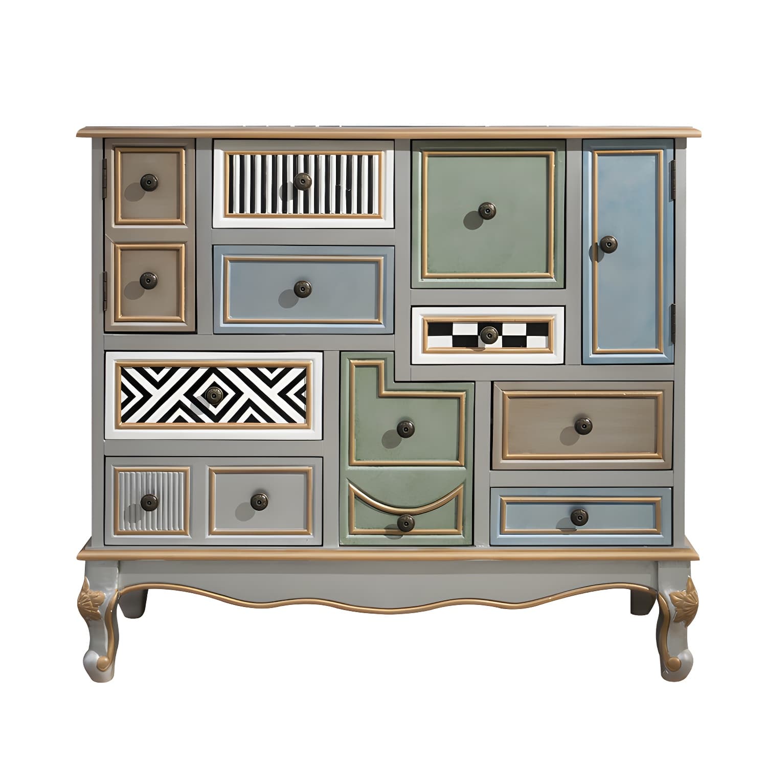 Industrial Painted Accent Cabinet with Drawers Solid Wood Chest thumbnail 27