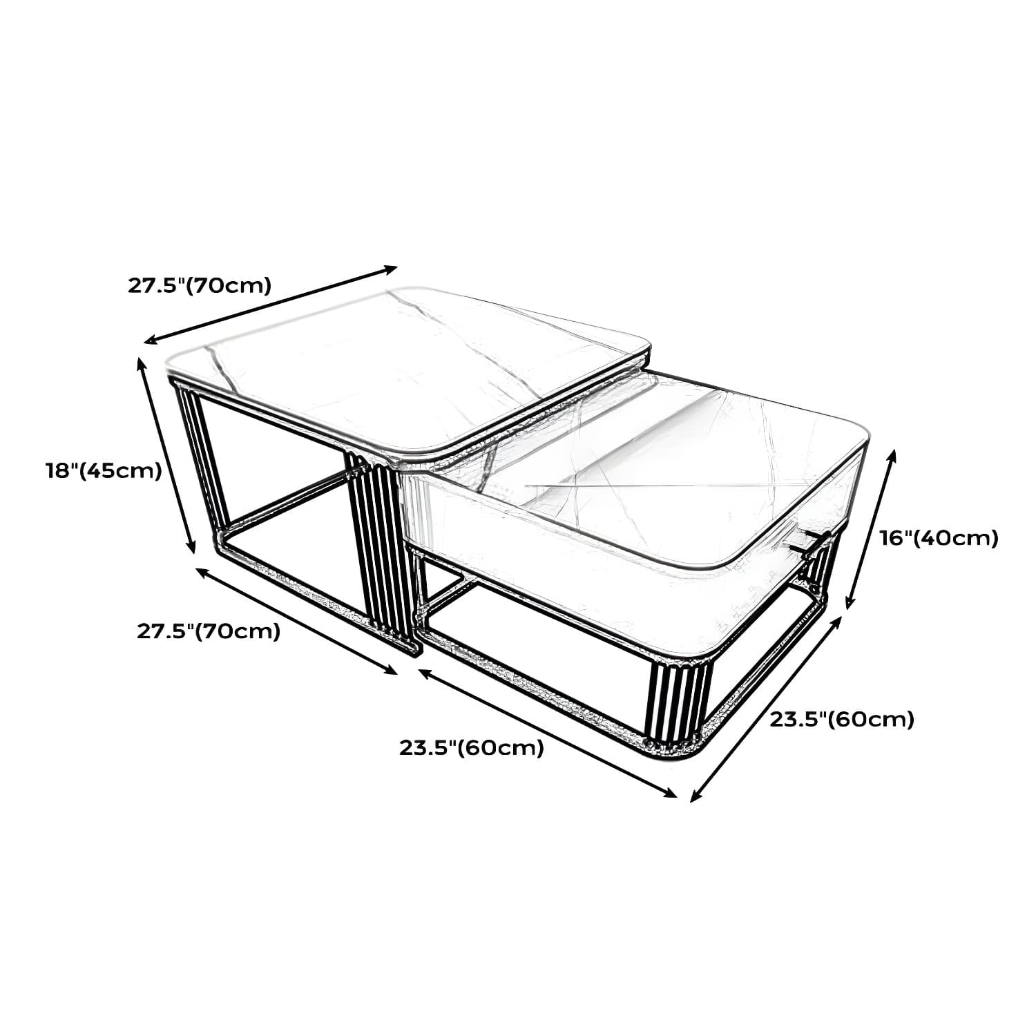 Square Slate Top Coffee Table with Drawers Frame Base 2 Nestling Cocktail Table thumbnail 13