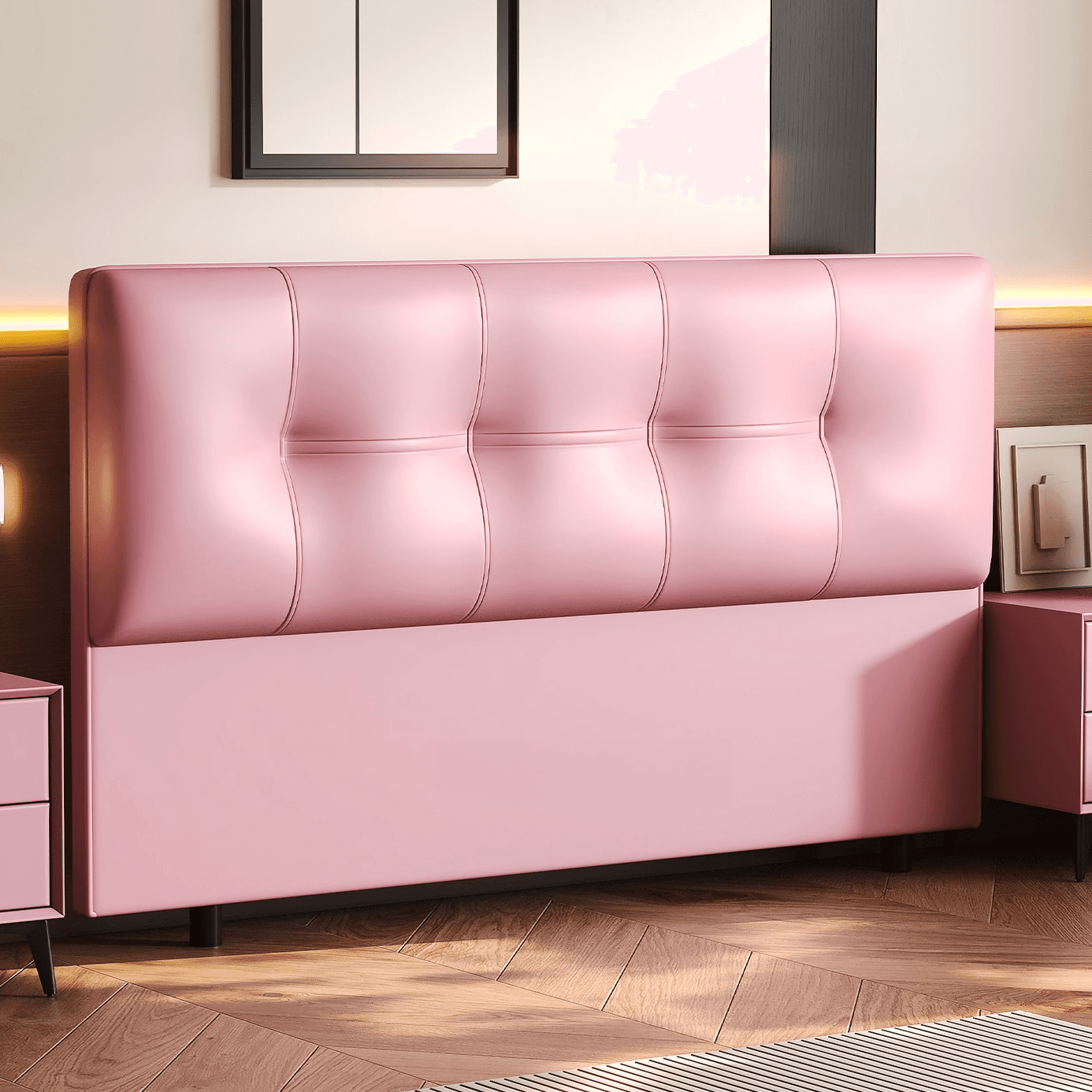 Simplistic Style Panel Headboard with No Distressing, Piled Tufted Rectangular Design for King/Queen/Full Bed, Featuring Sponge Upholstery and Standard Height thumbnail 8