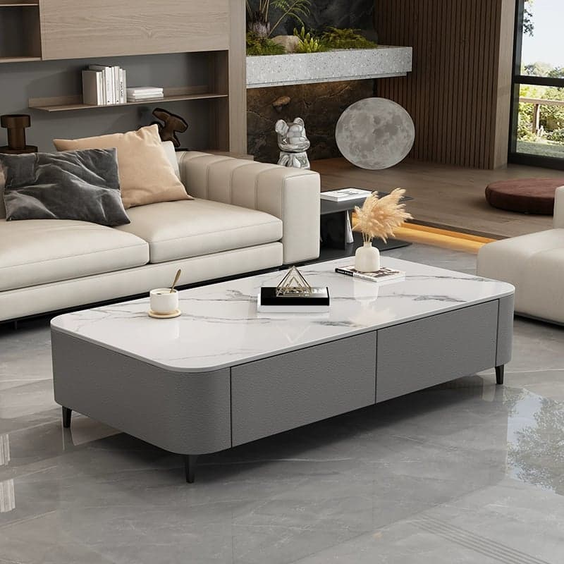 Four Leg Non-Upholstered Modern Metal Coffee Table with Storage and Drawers Standard Size thumbnail 1
