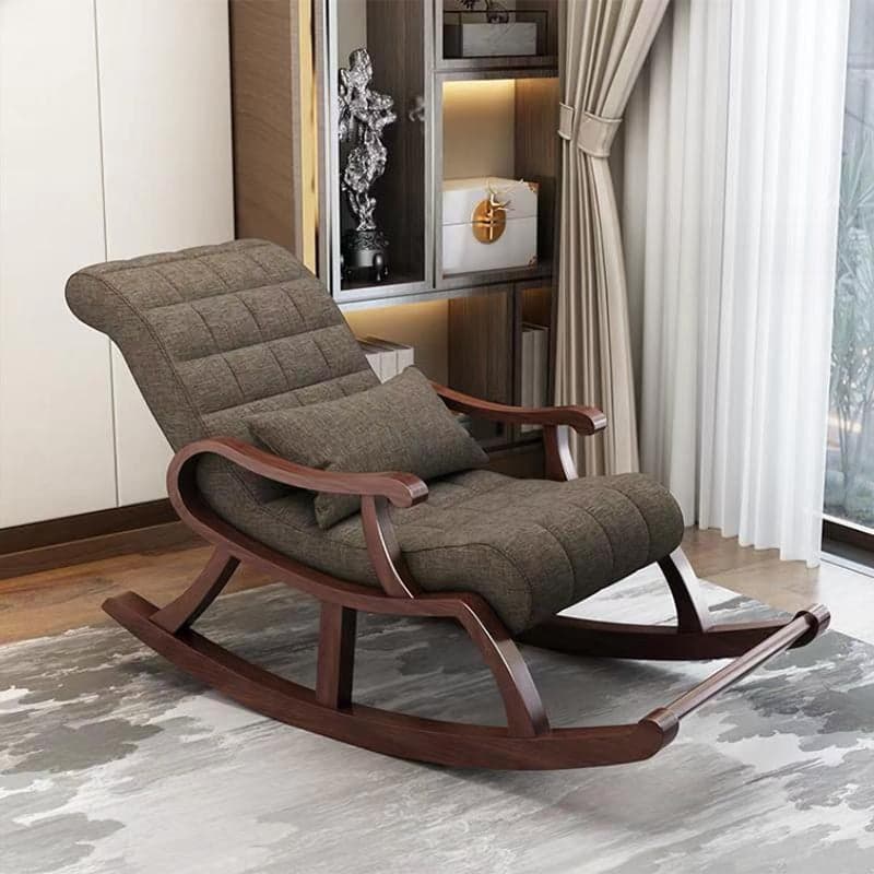 Stylish Modern Upholstered Rocking Chair with Brown Wood Legs and Track Arms thumbnail 3