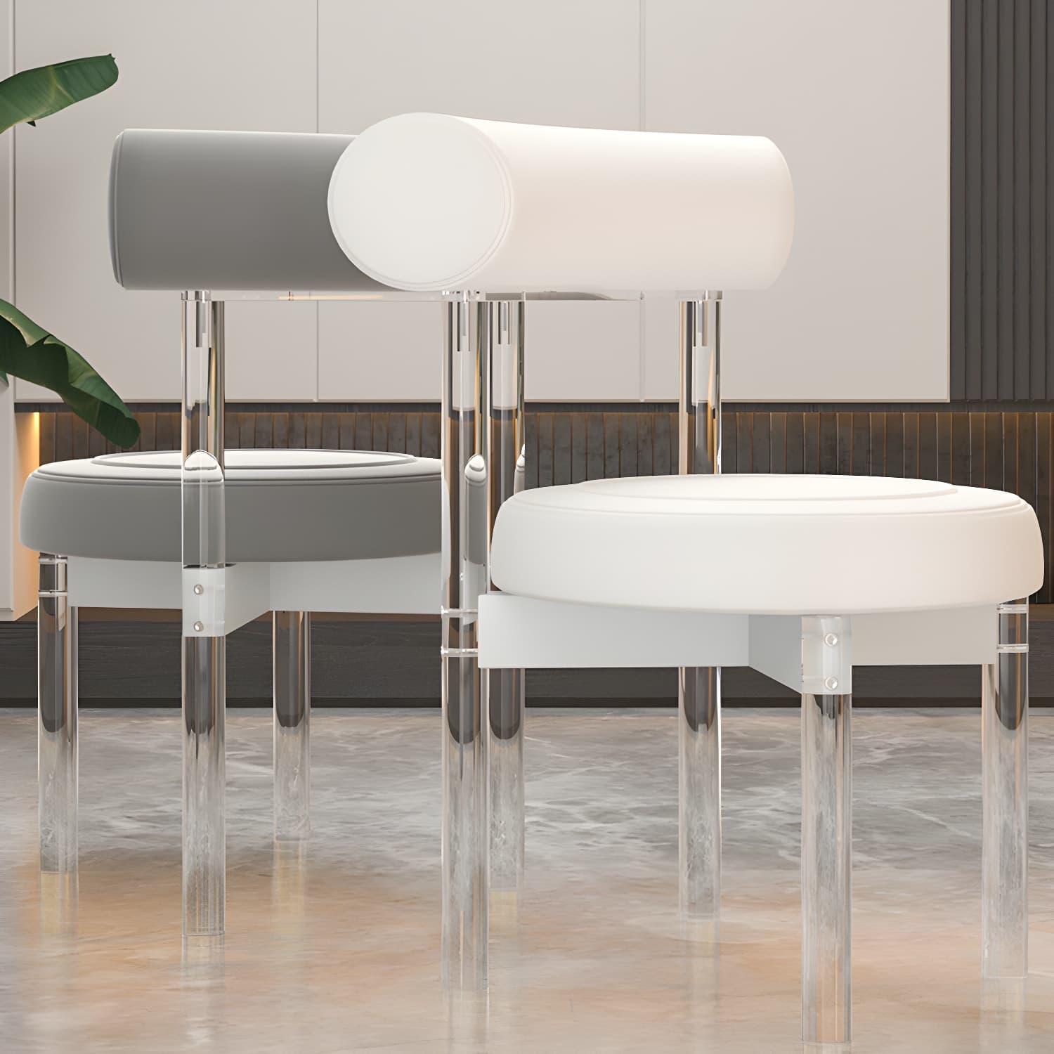 Clear Leg Modern Side Chair with Low Back and Upholstered Polyurethane Seat thumbnail 14