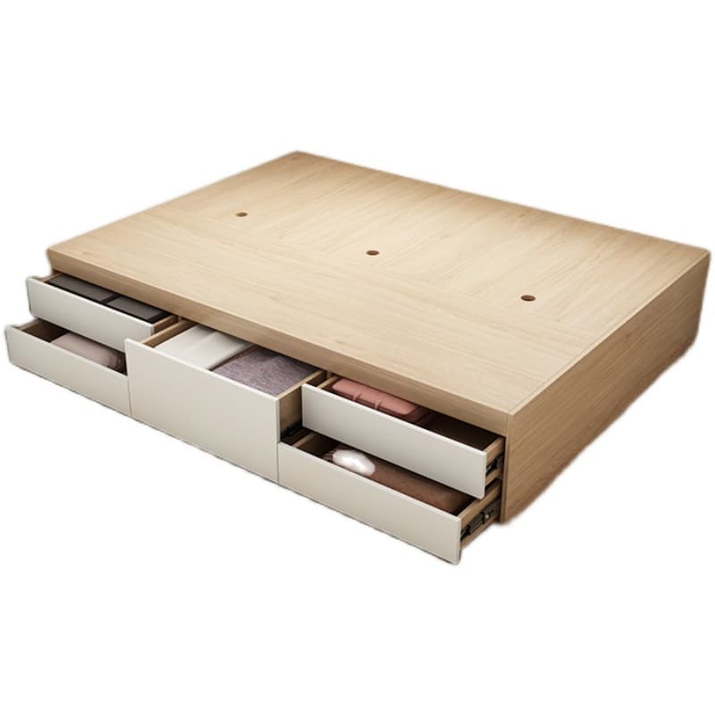 Wood Color Platform Storage Bed with Timber Bed Panel in a Modern Simple Style thumbnail 4