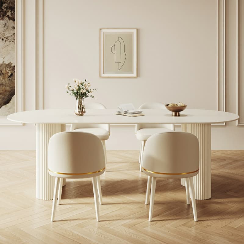 Free Form Stone Kitchen Table with Metal Base for Dining Room, White thumbnail 4