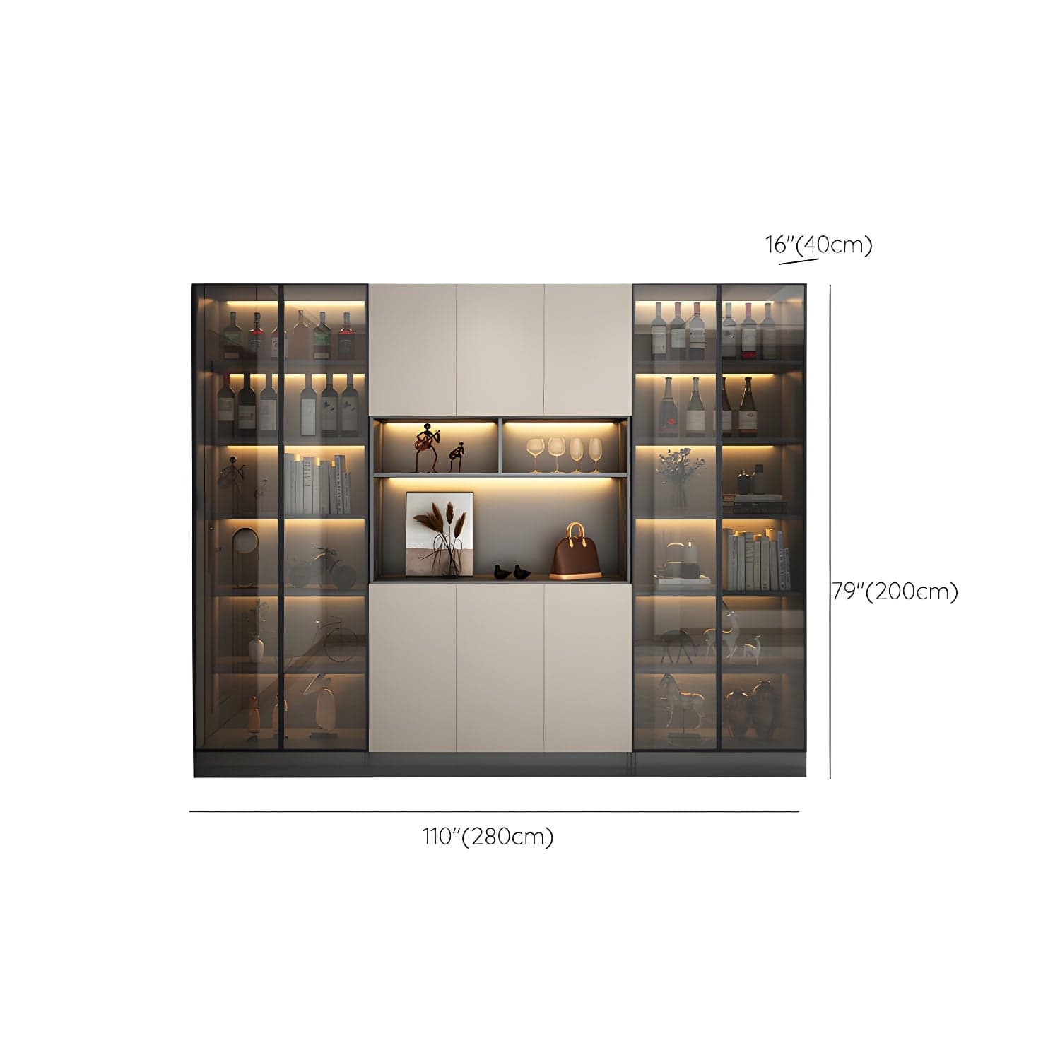 Accent Cabinet Rectangle Contemporary Glass Wood with Shelves thumbnail 19