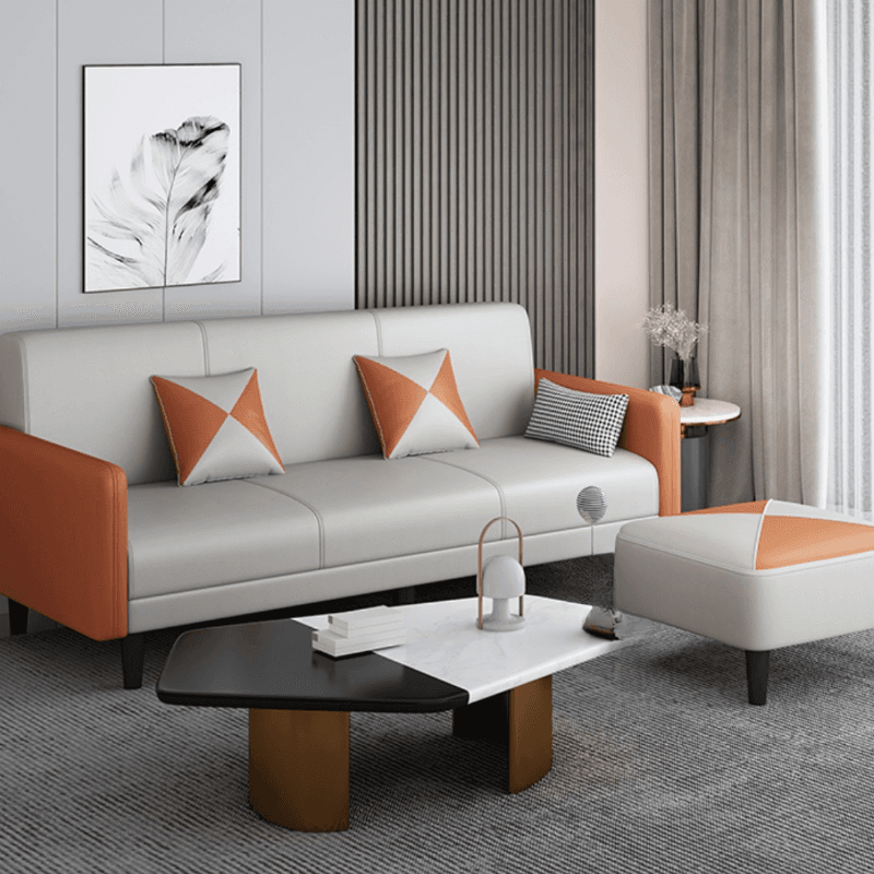 Convertible Sofa in Gray/Cerulean/Off-White with Armrest and 3 Pillows thumbnail 25