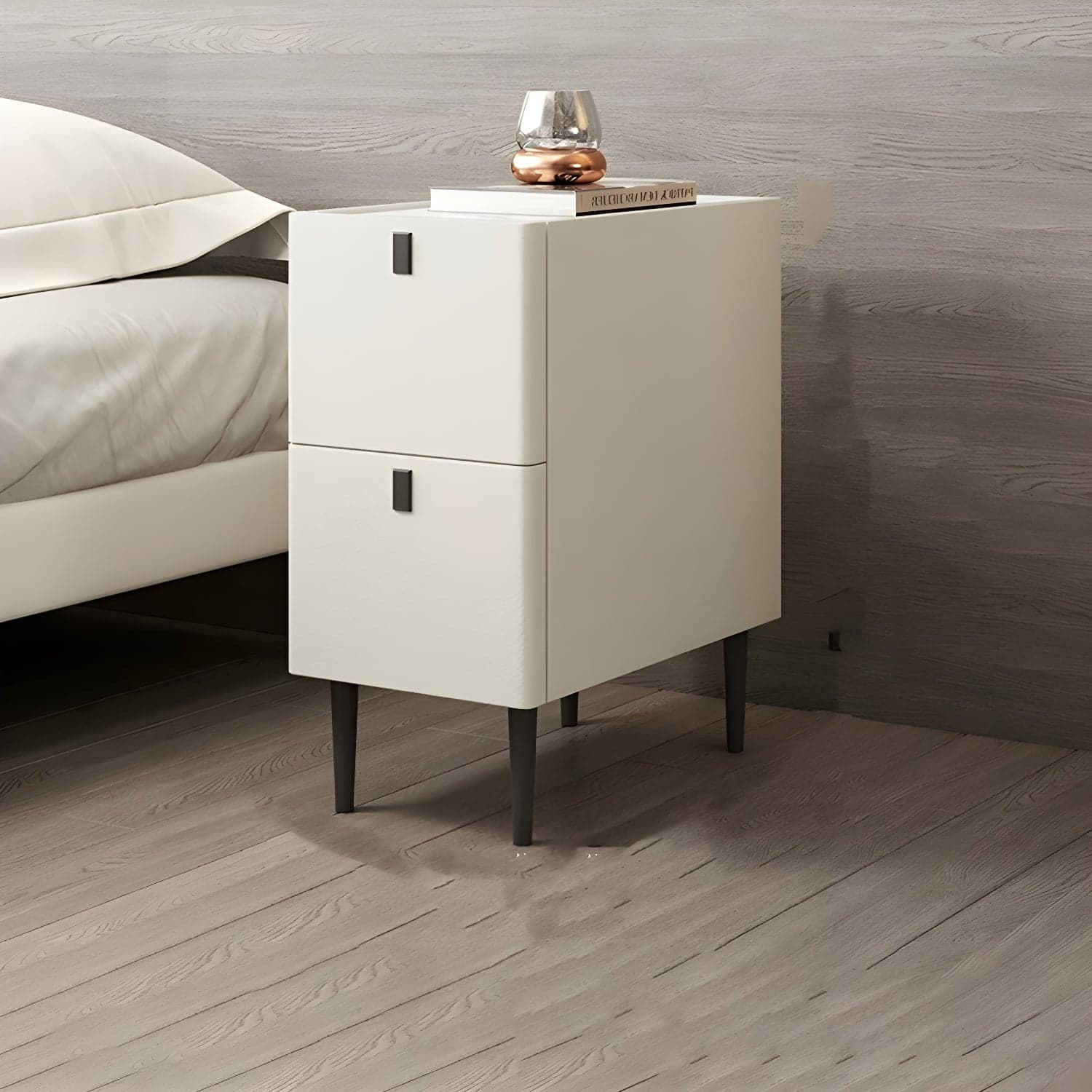 Modern Style Leather Polychromatic Choice of Black Cabinet Leg Nightstand thumbnail 1