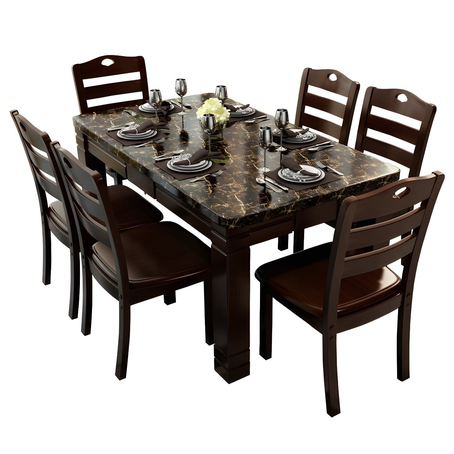 7 Piece Contemporary Rectangle Shape Dining Table Set with Chair thumbnail 2