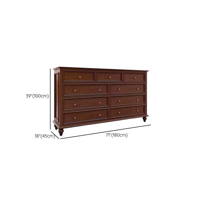 Cocoa Casual Ash Wood Double Dresser/Lingerie Chest with 9/8/6 Drawers, Horizontal/Vertical thumbnail 12