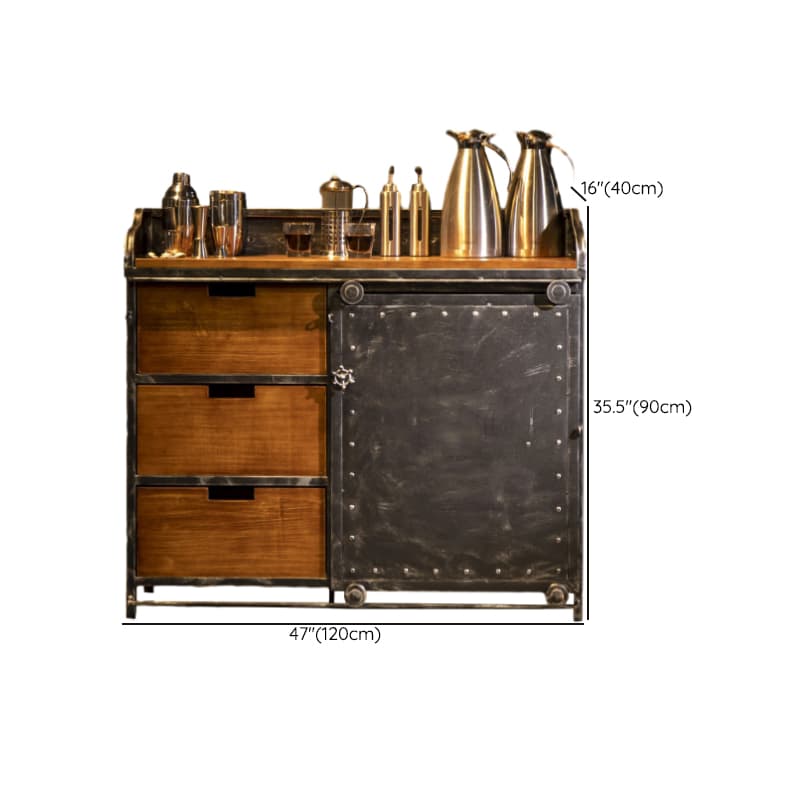 Industrial Metal Sideboard Cabinet with Wood Countertop, 3 Drawers, and Sliding Doors - image 31