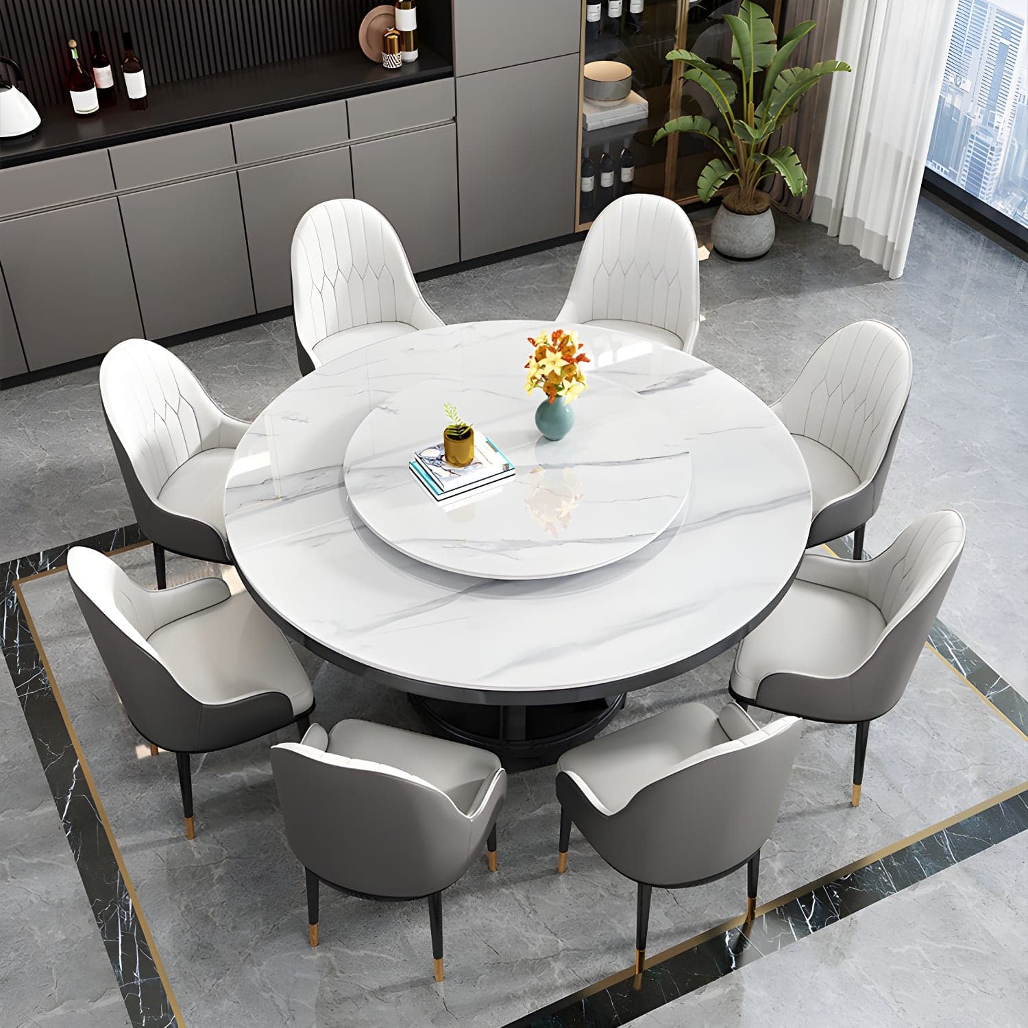 Modern Rubberwood Home Table Round Pedestal Convertible Dining Table thumbnail 3