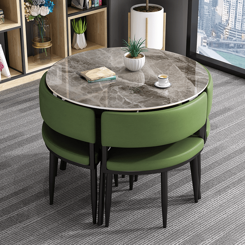 Circular Dining Table Set with a Slate Tabletop in White/Gray/Coal, Back and Cushion Chair for Dining Table for 4 in a Simple Style thumbnail 34