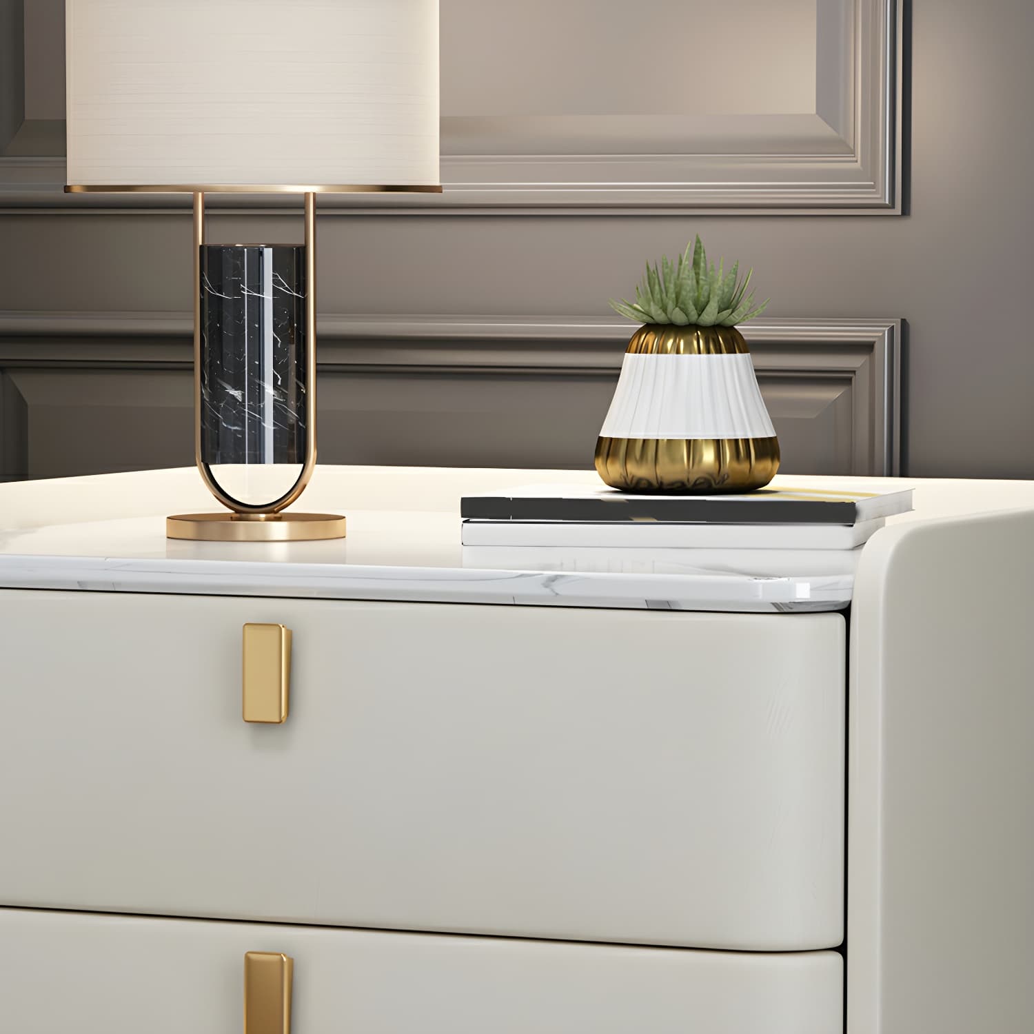 Glam Style Sintered Stone Top Drawer Storage Nightstand for Bedroom thumbnail 29