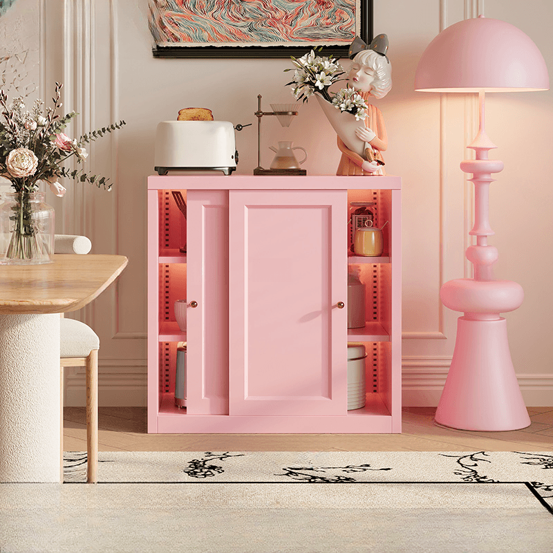 Simple Standard/Wide Sideboard with Metal Countertop, Pantry Hutch, Sliding Doors and Adaptable Shelf thumbnail 4