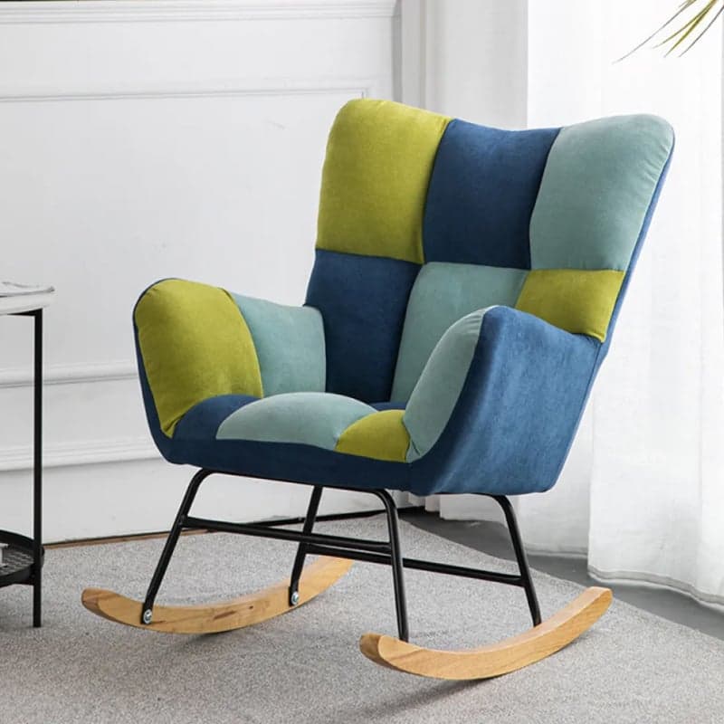 Midnight Black/Olive Green/Lemon Color Ergonomic Stationary Rocking Chair Couch with Rear & Round Arm thumbnail 2