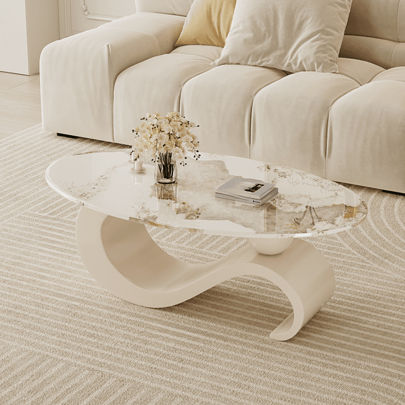 Simple Rock Coffee Table Chalk Scratch-proofed with Oblong/Circular Tabletop & Abstract/Stump Base for Foyer thumbnail 2