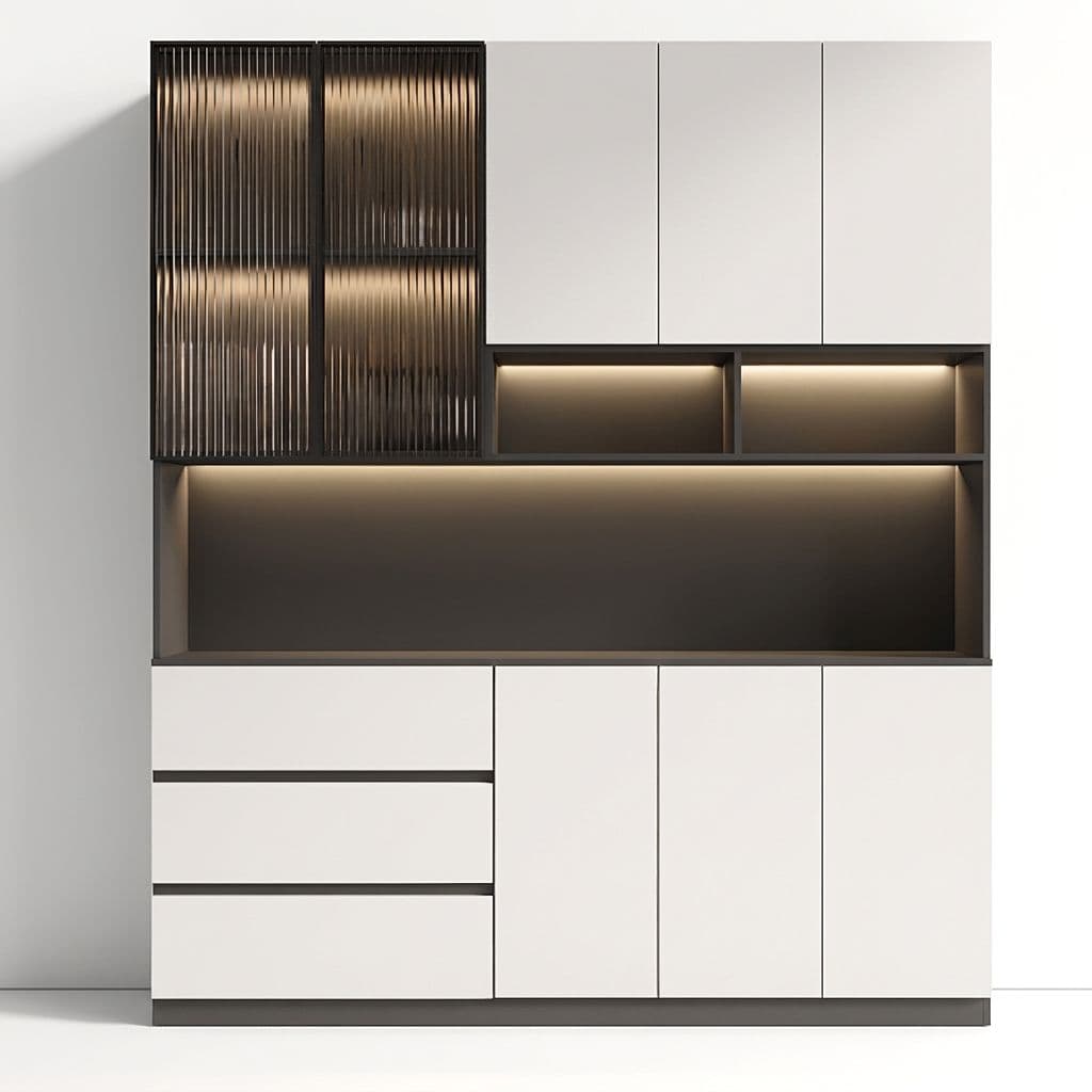 Trendy Sideboard with 3 Drawers, Cupboard, Wide/Standard/Narrow Sizes, 2/1 Shelves, Cabinets, and Glass-panel Door thumbnail 13