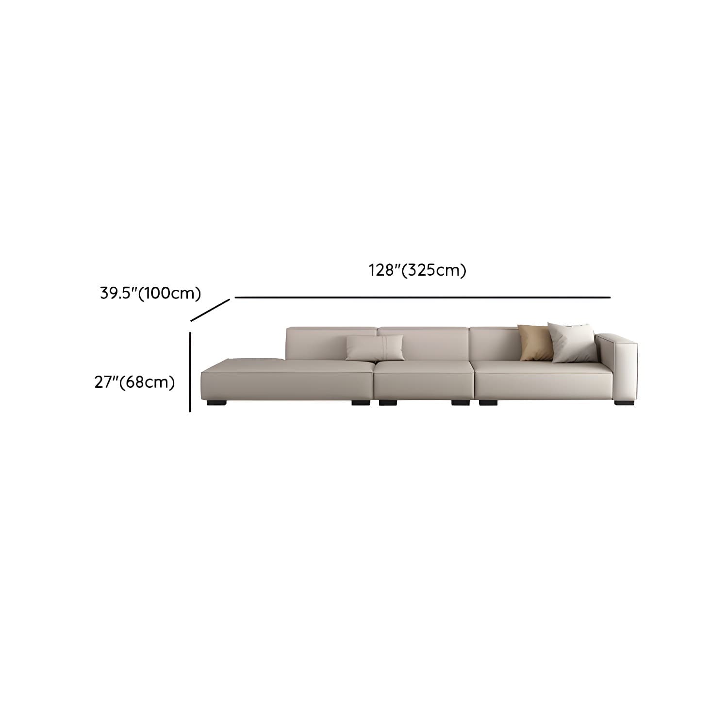 Modern Gray Faux Leather Sofa Chaise with Square Arms and Pine Wood Legs thumbnail 18