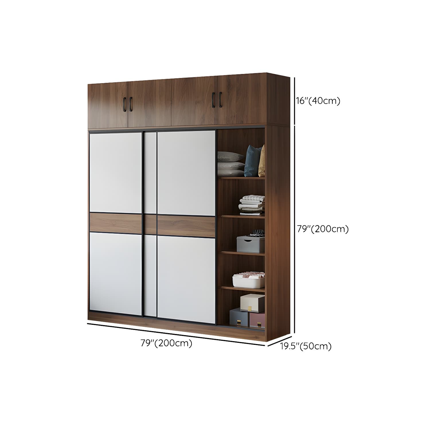 Modern Brown Wood Wardrobe Armoire with Sliding Doors, Shelves, and Clothing Rod thumbnail 22