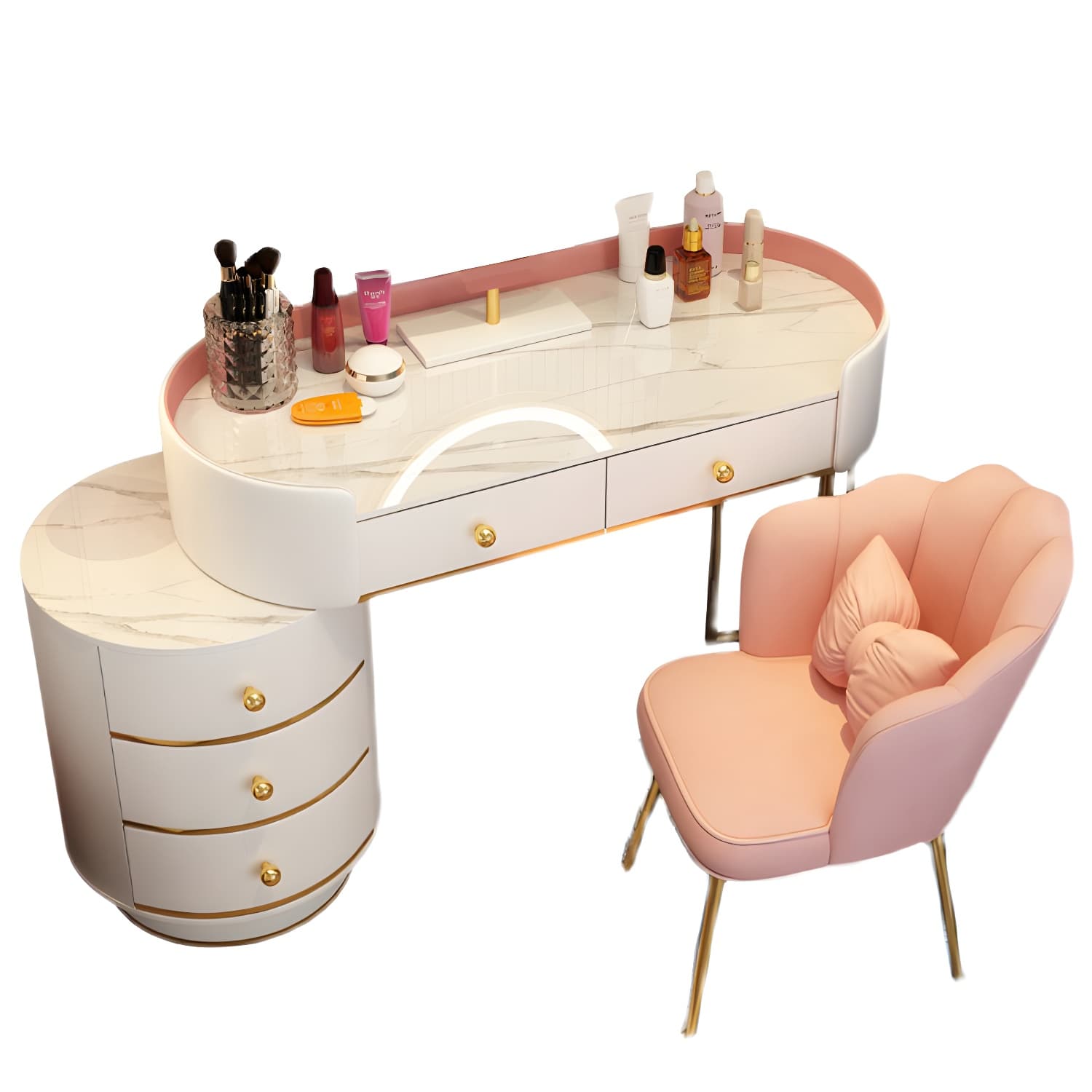 Modern Bedroom Metallic Lighted Mirror With Drawer Makeup Vanity Set thumbnail 17