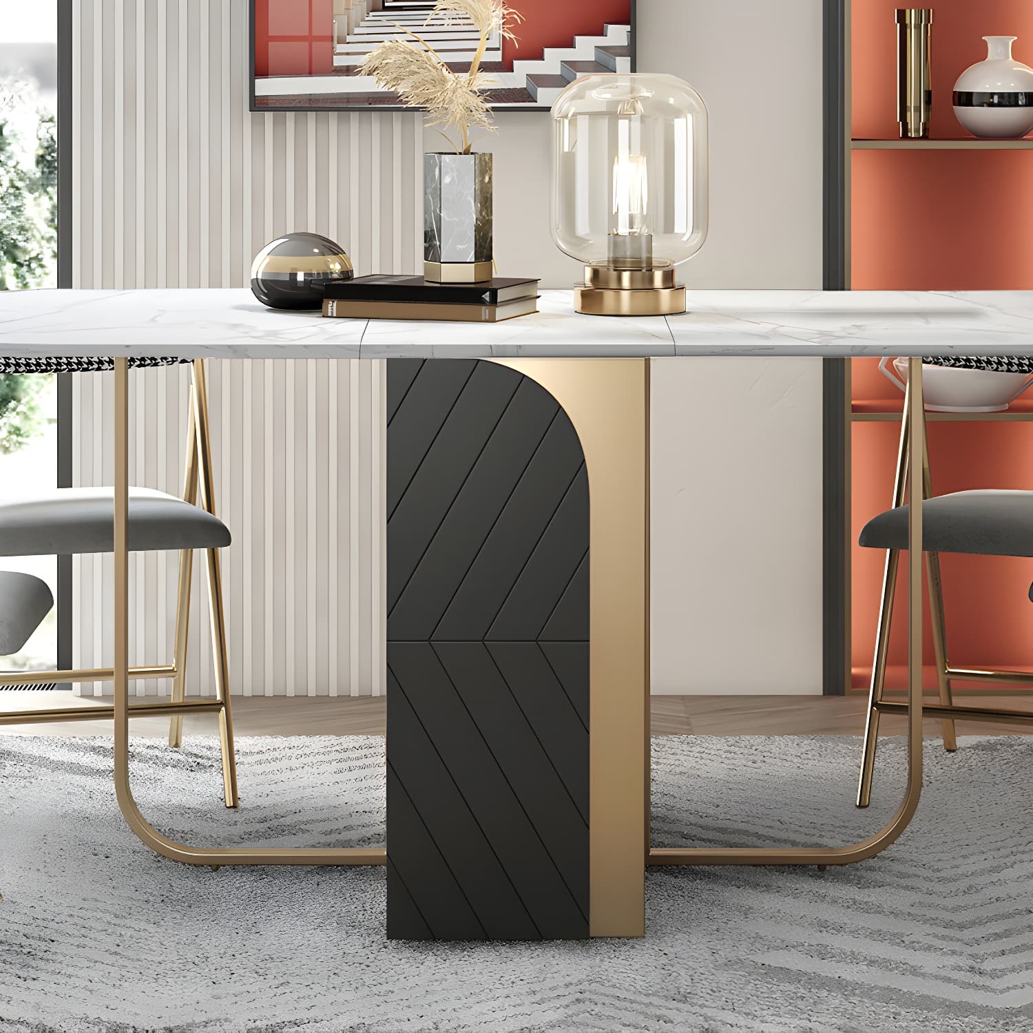 Modern 1/2/3/4/5 Pieces Rectangle Dining Table Set with Stone Top Foldable Dinette Set thumbnail 8